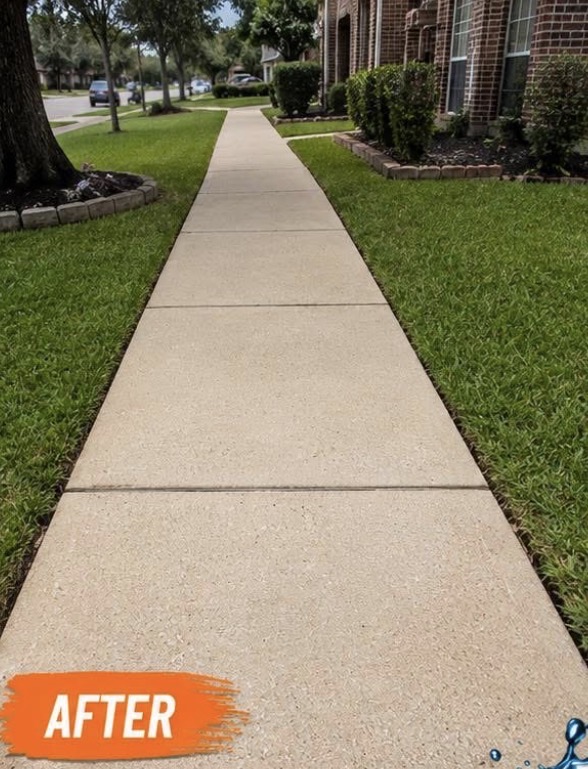 Sidewalk after pressure washing