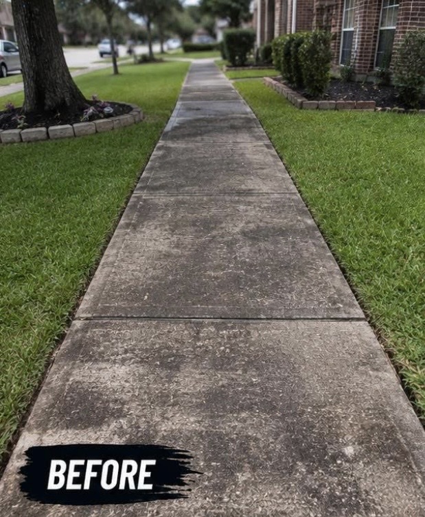 Sidewalk before pressure washing