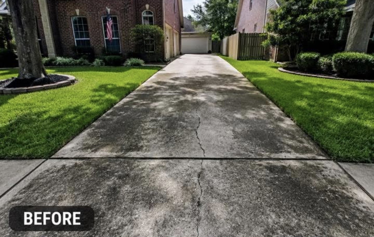 Driveway before pressure washing in Katy TX